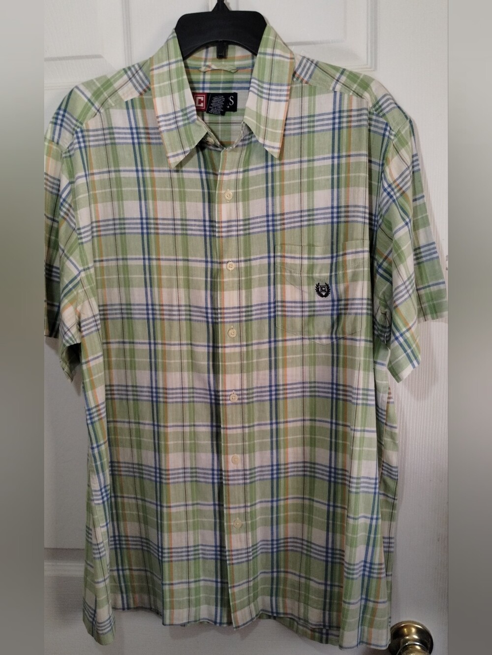 Chaps Linen Blend Men’s Short-Sleeve Plaid Button-Up Shirt - Light Green